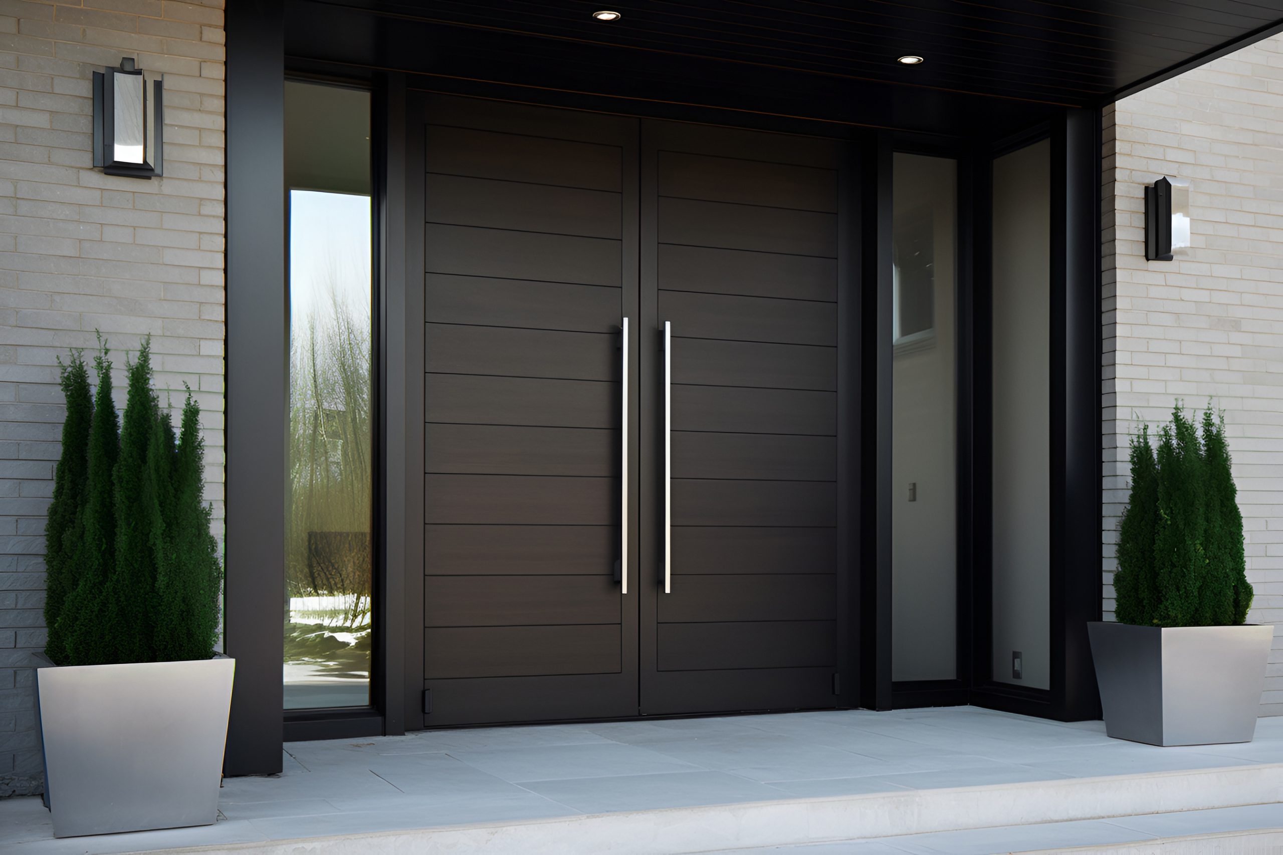 Black Modern Front Doors With Two Sidelite: AI Generated Image